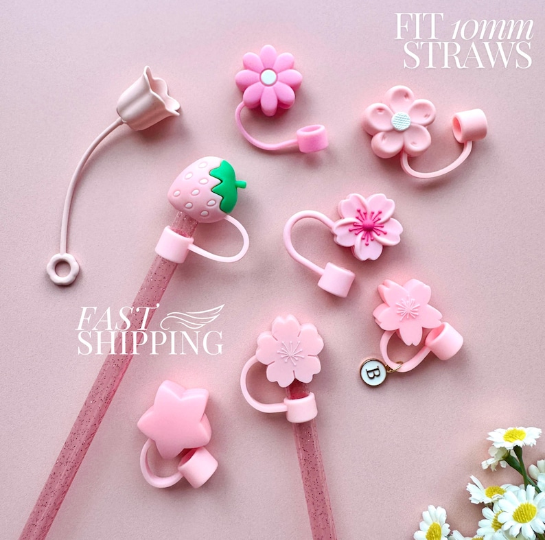 Pink Flower Straw Topper for Stanley cups