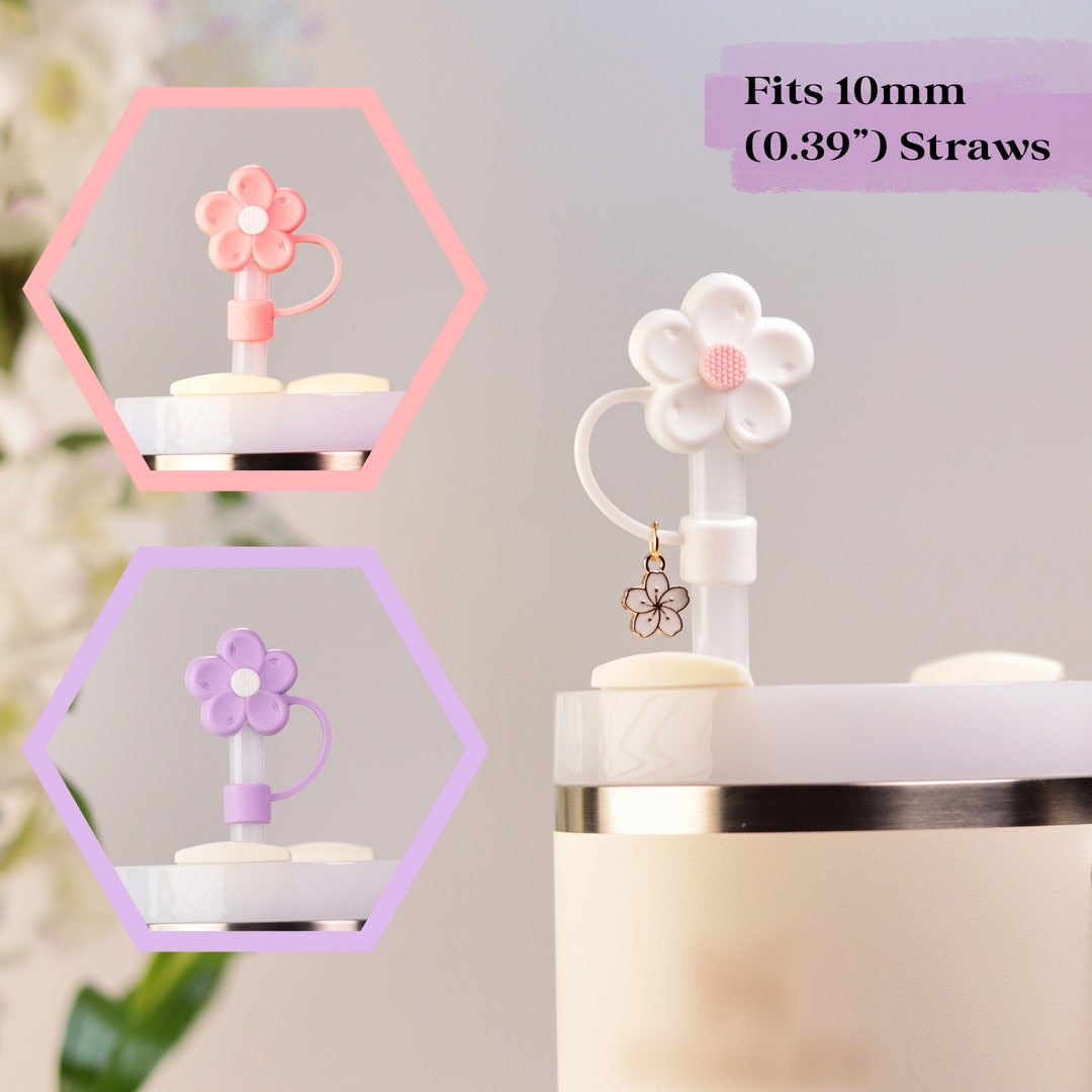 Flower Straw Topper Pink Groovy Daisy Straw Cover Floral Straw Charm ...