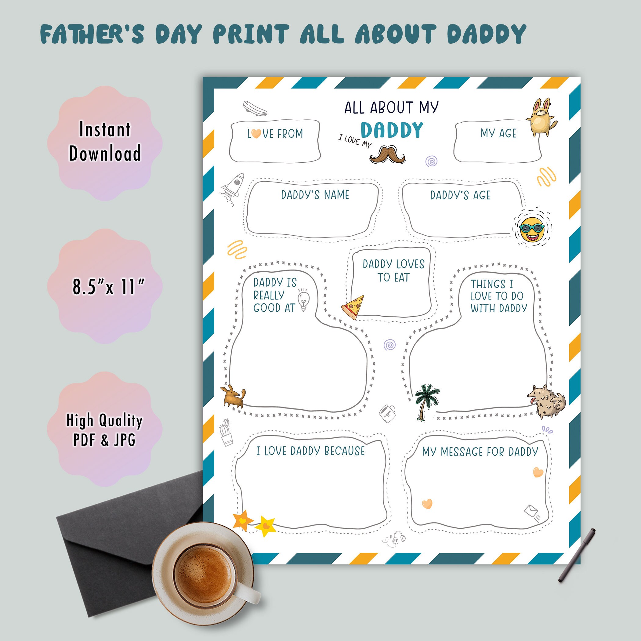 Father's Day Printable All About My Dad Kids Activity - Etsy
