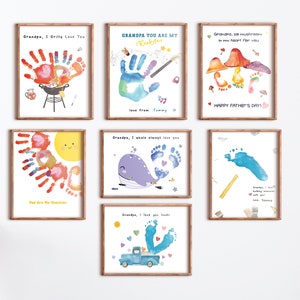 Grandparents Day Printable Handprint Craft Art for Grandpa Bundle of 7 from Grand Kids Toddler Keepsake DIY Birthday Gift for Grandfather