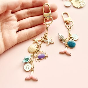 Ocean Keychain Initial Mermaid Handbag Charm Starfish Journal Charm Coastal A6 Budget Binder Charm Beach Zipper Charm Summer Gift for Nurse