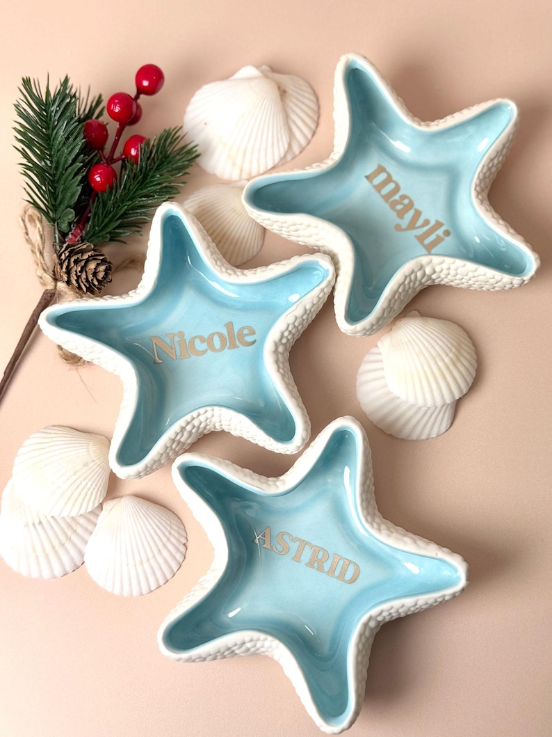 Personalized Ring Dish, Custom Starfish Jewelry Dish, Ceramic Trinket Dish, Engagement Gift, Beach Wedding Ring Holder, Bridesmaid Gift image 9