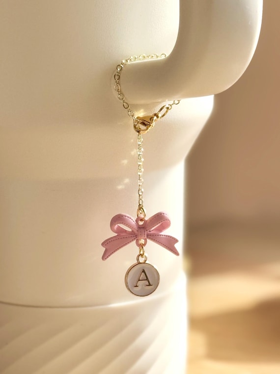 Coquette Bow Tumbler Handle Charm Pink Bow Tie Emotional Support Cup Accessory Girly Gift for Teen Gift Sister Gift Xmas Gift Sorority Gift