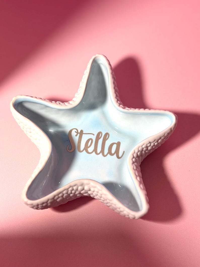 Personalized Ring Dish, Custom Starfish Jewelry Dish, Ceramic Trinket Dish, Engagement Gift, Beach Wedding Ring Holder, Bridesmaid Gift image 14