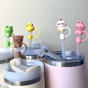 Cute Tumbler Straw Topper Water Bottle Straw Cover Silicone Bear Straw Buddy Animal Straw Cap Tumbler Lover Gift Accessory Party Supply