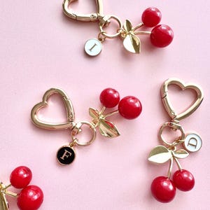 Custom Cherry Keychain Initial Cherry Bag Charm Fruit Purse Charm Teen Girl Gift Coquette Y2k Gift Back to School Backpack Charm Bestie Gift