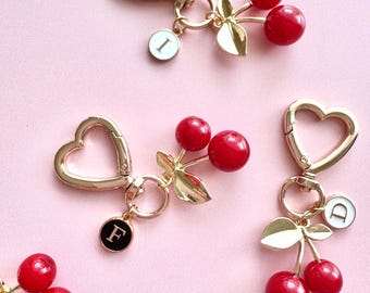 Custom Cherry Keychain Initial Cherry Bag Charm Fruit Purse Charm Teen Girl Gift Coquette Y2k Gift Back to School Backpack Charm Bestie Gift