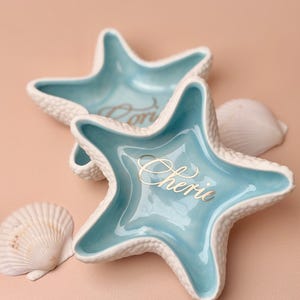 Personalized Ring Dish, Custom Starfish Jewelry Dish, Ceramic Trinket Dish, Engagement Gift, Beach Wedding Ring Holder, Bridesmaid Gift image 10