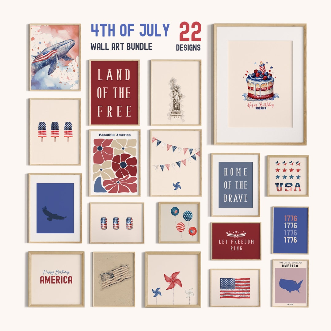 Independence Day Gallery Wall Art Set Printable 4th of July Wall Art ...