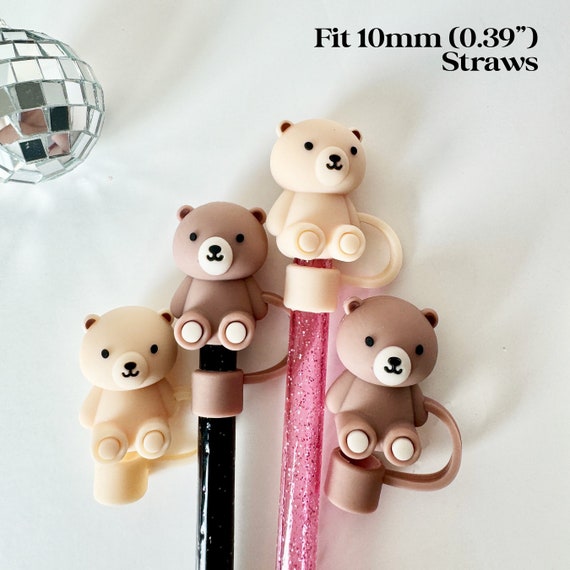 Bear Straw Topper Cute Animal Straw Cover Silicone Straw Tip Tumbler Straw Charm Kid Party Favor Tumbler Accessory Bear Lover Gift Birthday