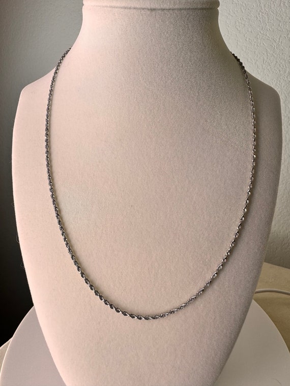 Vintage 14K solid white gold rope chain, 18”, 1.92