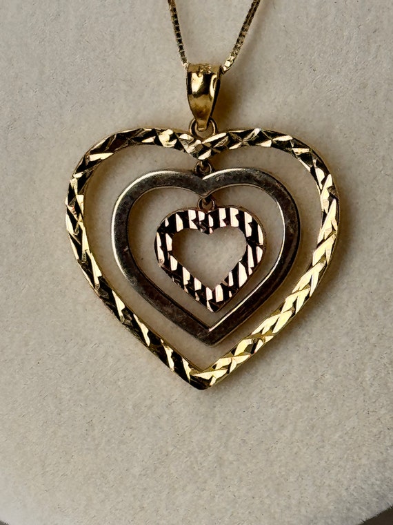 Vintage 10K solid gold tri-color heart pendant