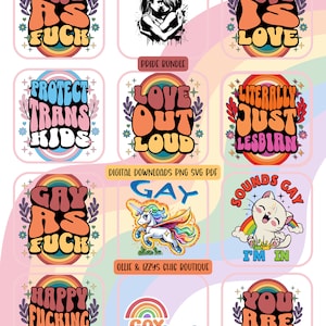 LGBTQIA+ png-bundel Pride Png Gay Pride 12 ontwerpen LGBT-citaten svg regenboog svg Gay svg digitaal bestand direct downloaden Trans Kids Lesbian Gay