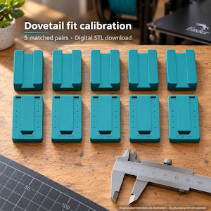 Dovetail Calibration Kit STL - 5 Clearance Pairs and Parametric CAD