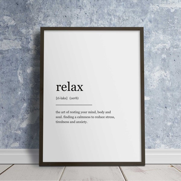 Relax Definition Wall Art Print, Printable Poster, Cosy Home Decor Black & White