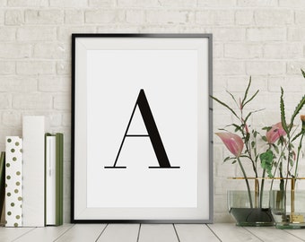 Printable Letter Wall Art Poster, Alphabet Typography Print, Initial Minimalist Letter Sign, Digital Download