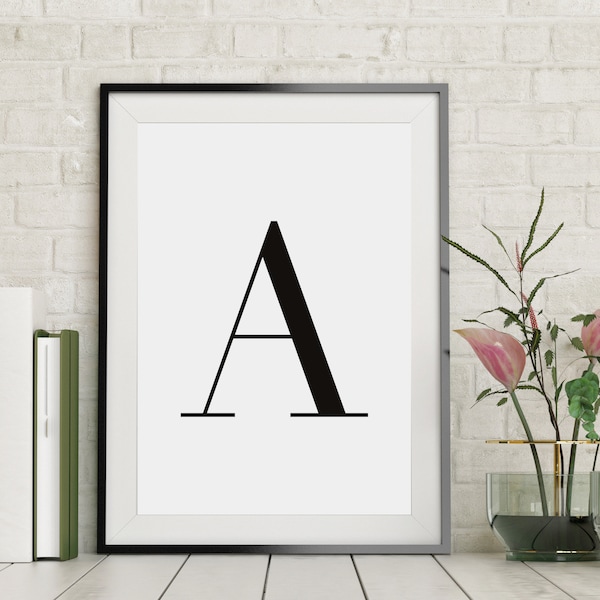 Printable Letter Wall Art Poster, Alphabet Typography Print, Initial Minimalist Letter Sign, Digital Download