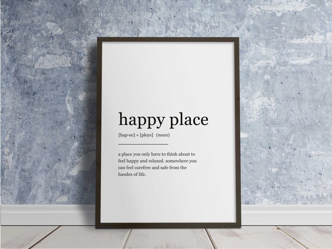 Happy Place Definition Print Word Wall Art Poster Minimalist Etsy