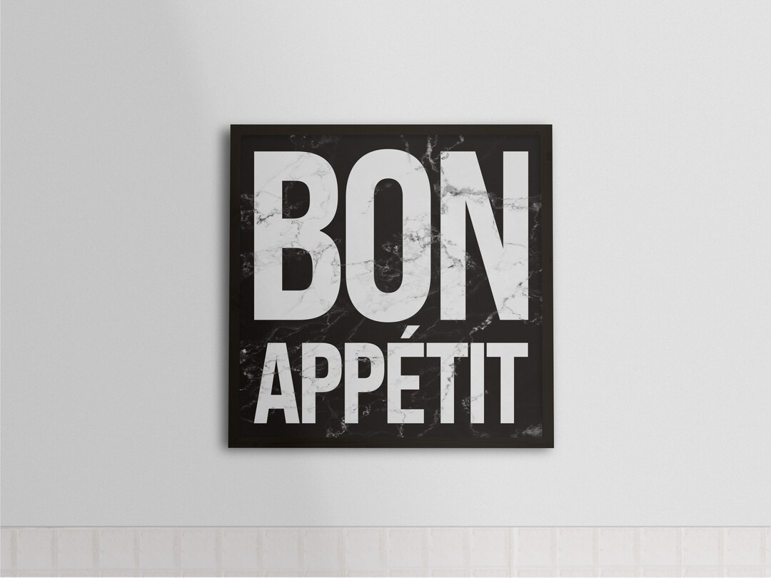 Printable Dining Room Wall Art Print, Marble Bon Appetit Poster Sign