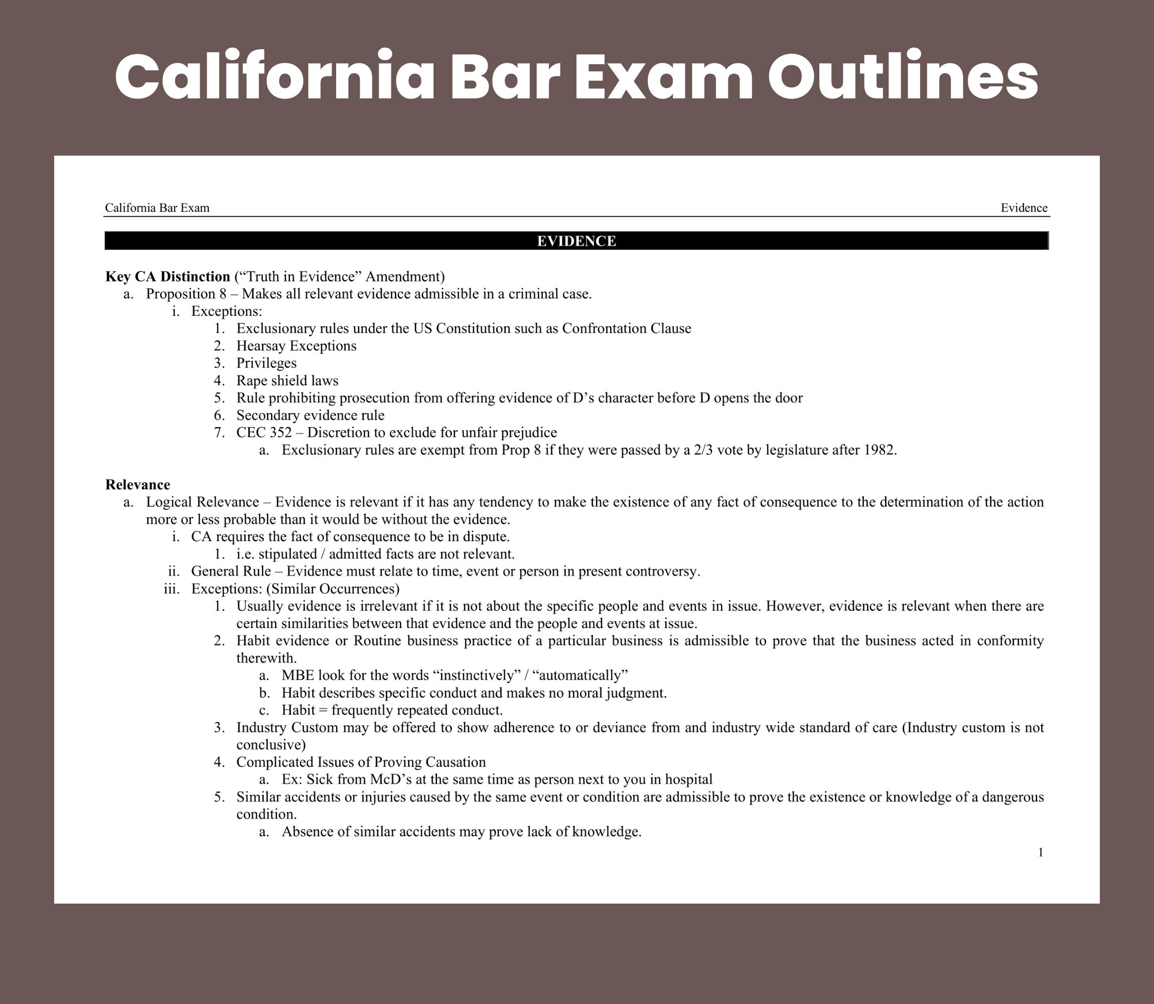 California Bar Exam Outlines All 13 Subjects CA State Bar Exam Preparation Law Notes Bar Prep