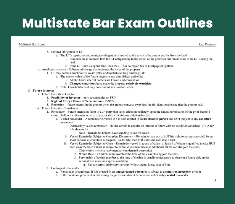 MBE Real Property Multistate Bar Exam Outlines MBE Bar Exam Preparation