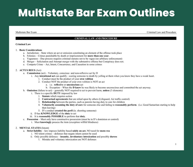 MBE Multistate Bar Exam Outlines All 7 Subject Areas MBE Preparation