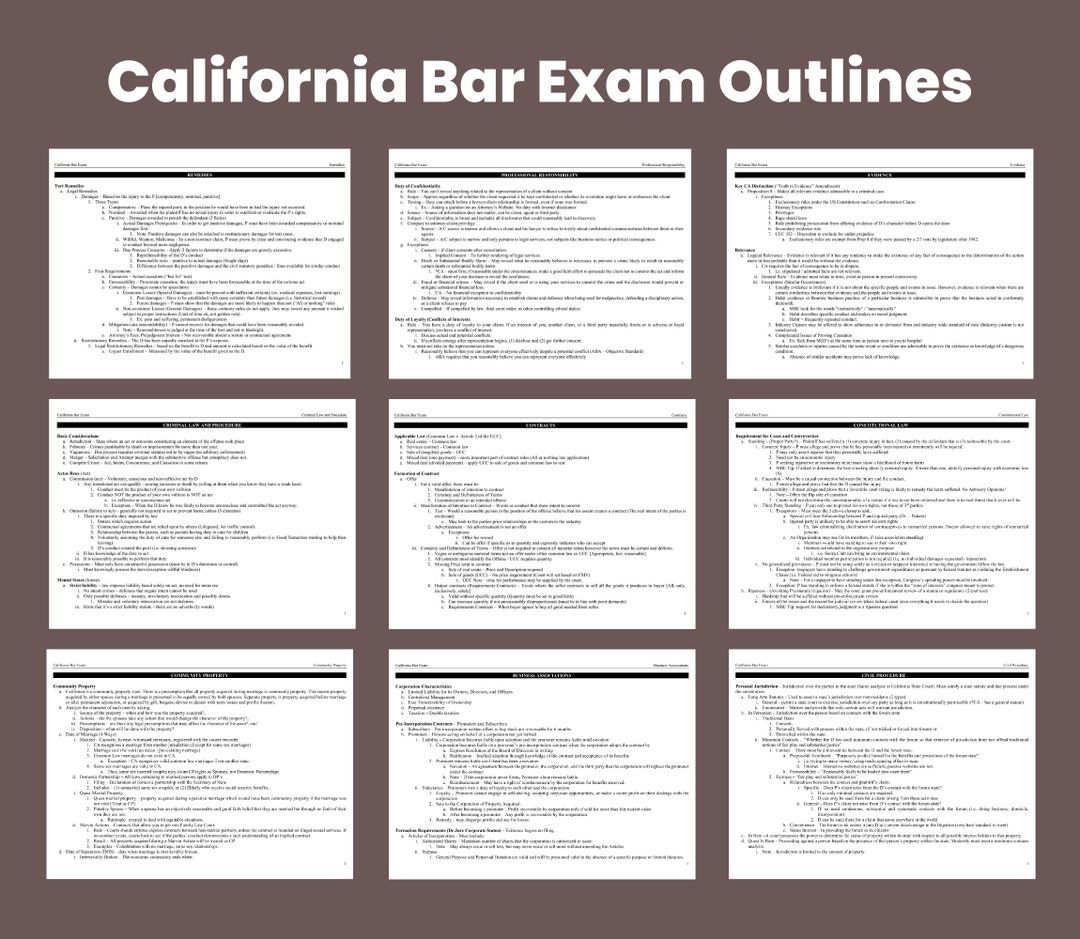 California Bar Exam Outlines All 13 Subjects CA State Bar Exam Preparation Law Notes Bar Prep