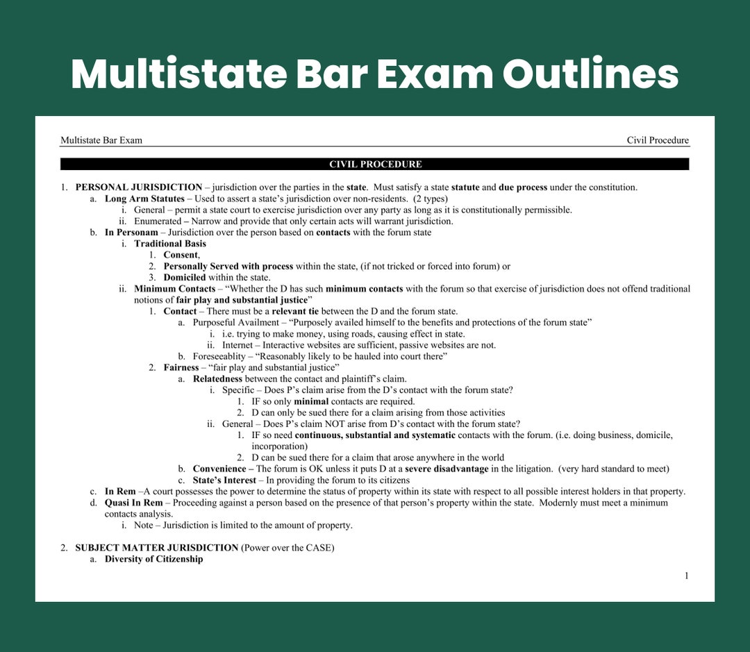 MBE Civil Procedure Multistate Bar Exam Outlines MBE Bar Exam