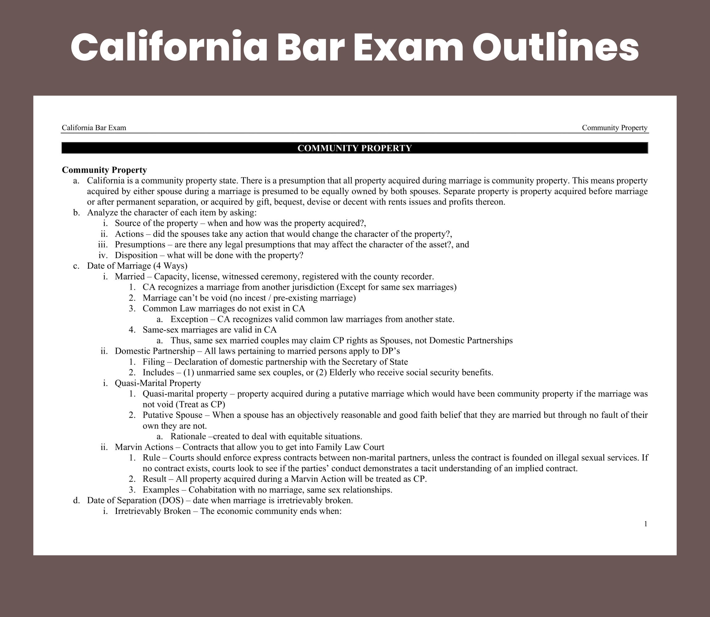 California Bar Exam Outlines All 13 Subjects CA State Bar Exam Preparation Law Notes Bar Prep