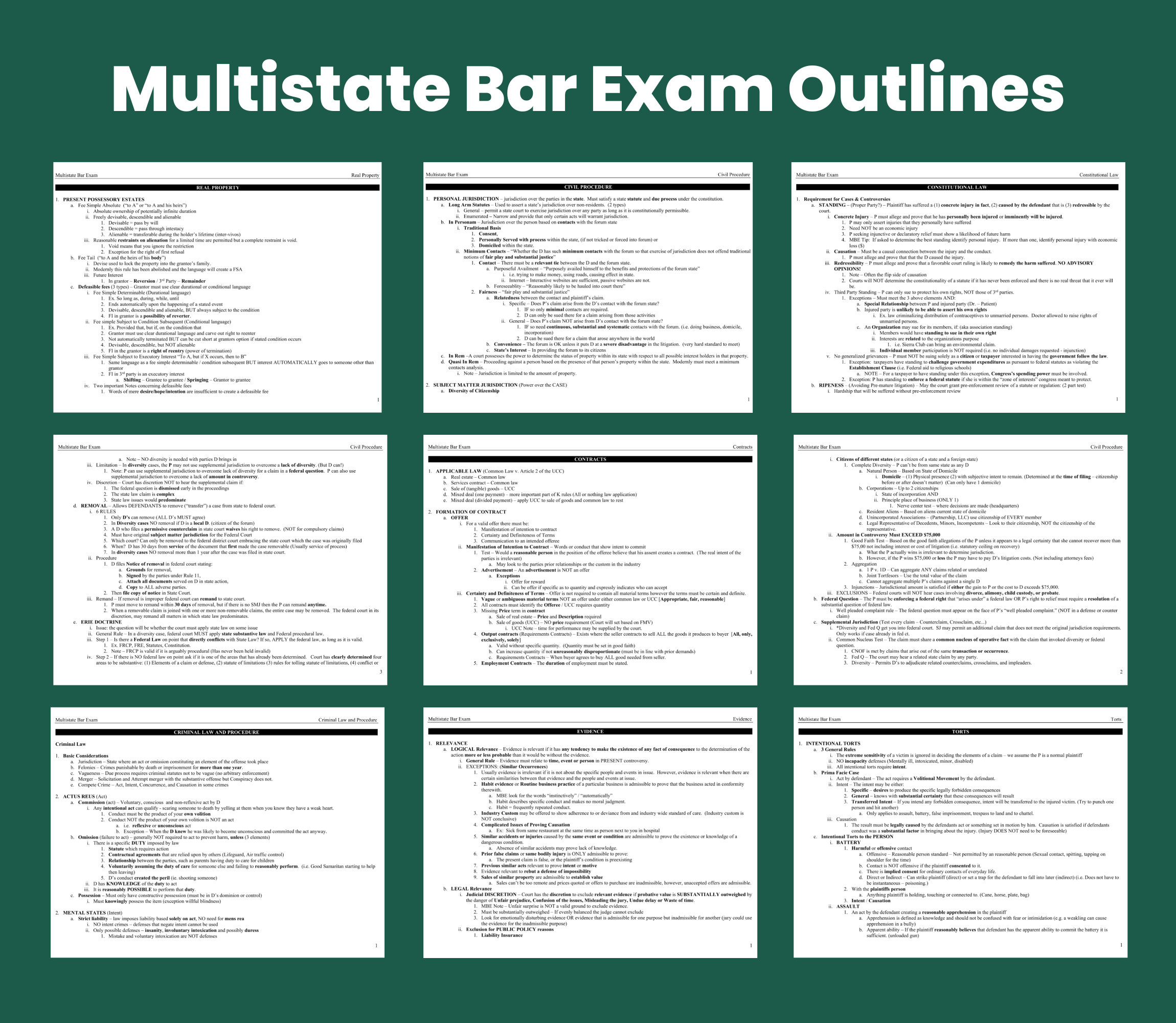 MBE Multistate Bar Exam Outlines All 7 Subject Areas MBE Preparation