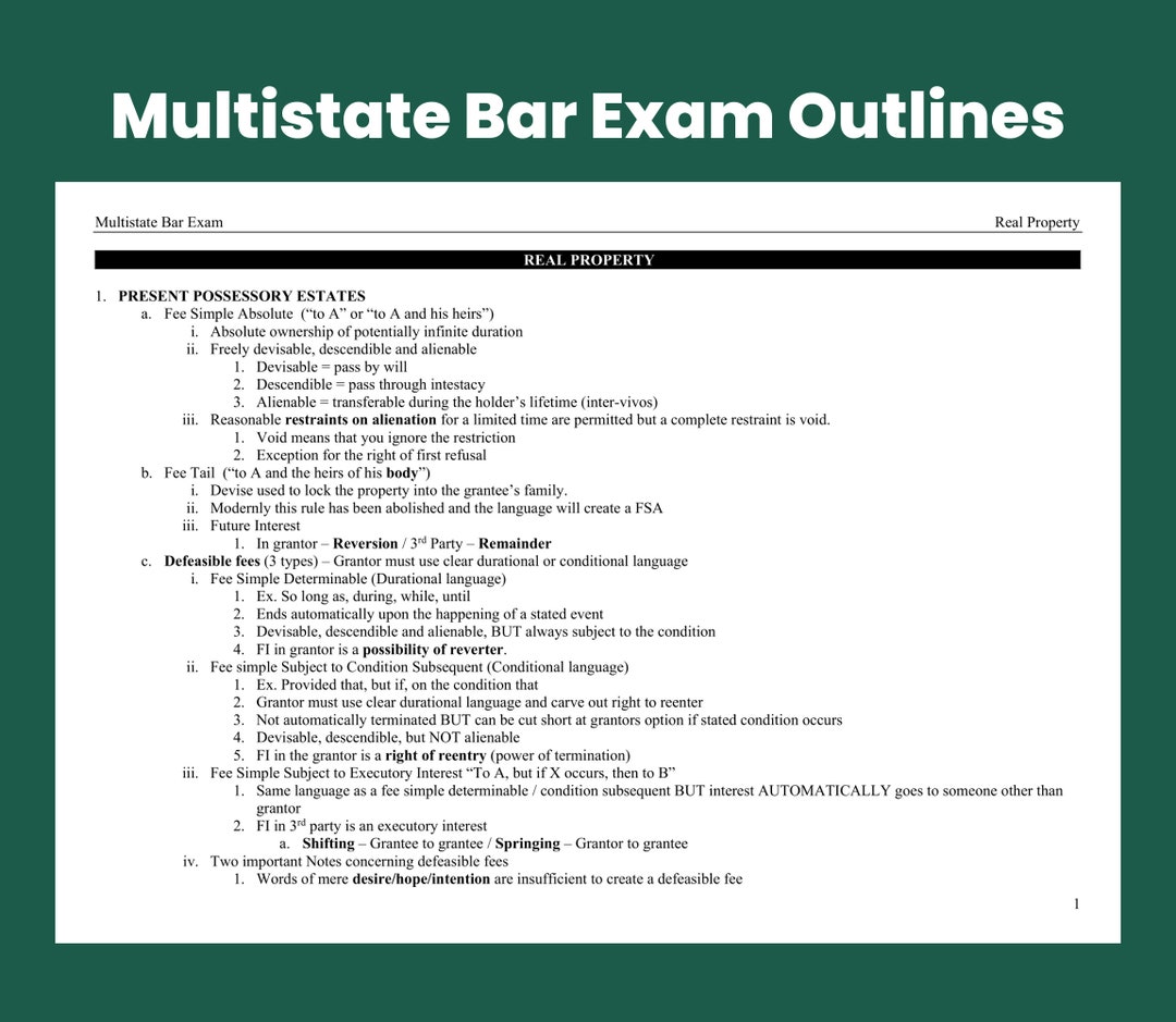 MBE Real Property Multistate Bar Exam Outlines MBE Bar Exam Preparation