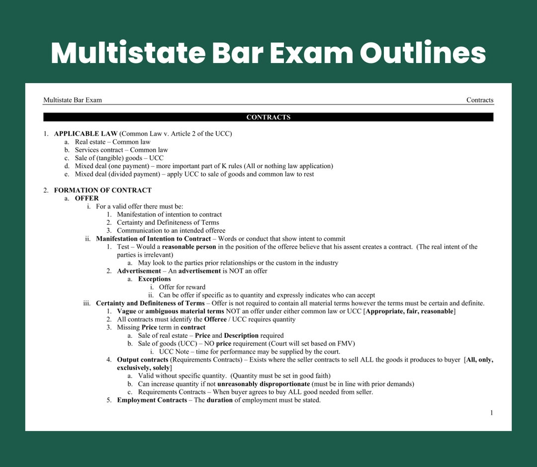 MBE Contracts Multistate Bar Exam Outlines MBE Bar Exam Preparation Law