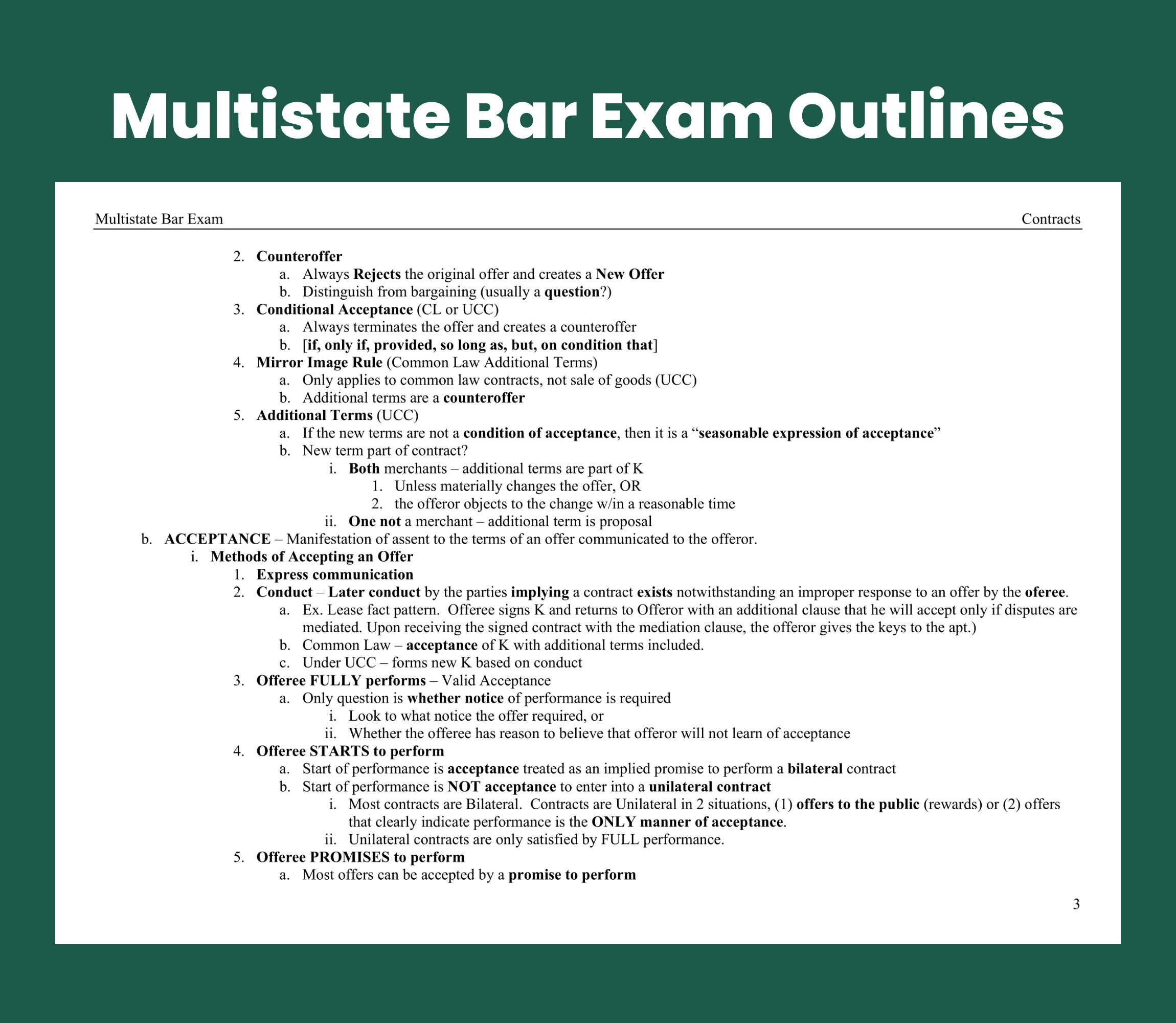 MBE Contracts Multistate Bar Exam Outlines MBE Bar Exam Preparation Law