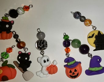 Set of 7 Halloween, cartoon stitch markers / progress keepers