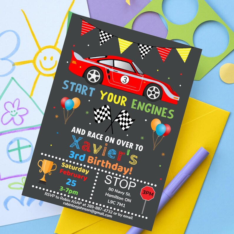 EDITABLE Race Car Party Invitation Etsy Canada