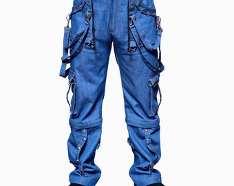 【BAON】[unisex] Poimi string banding stitch cargo denim PT Denim Cargo Jeans (CARGO-DENIM-GREY-GREEN)