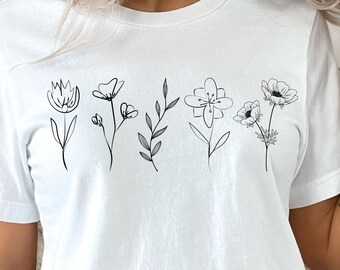 Wildflower T-shirt, White t-shirt with flowers, Gift for Her Women's Wildflower shirt Mother's Day Gift Mother's Day t-shirt, Ladies t-shirt