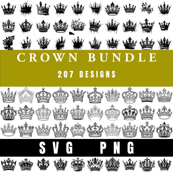 207 Royal Crown SVG File Bundle, King Crown SVG, Queen Crown SVG, Princess Tiara Svg, File For Cricut, For Silhouette, Cut File, Png, Svg