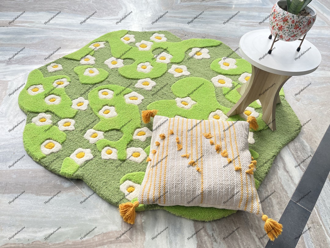 Green Grass Gardening Hand Tufted Irregular Shape Rug Alternative High ...