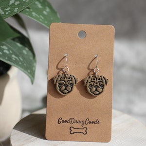 Pug &quot;Dougie&quot; Polymer Clay Dog Lover Lightweight Dangle Earring Gift