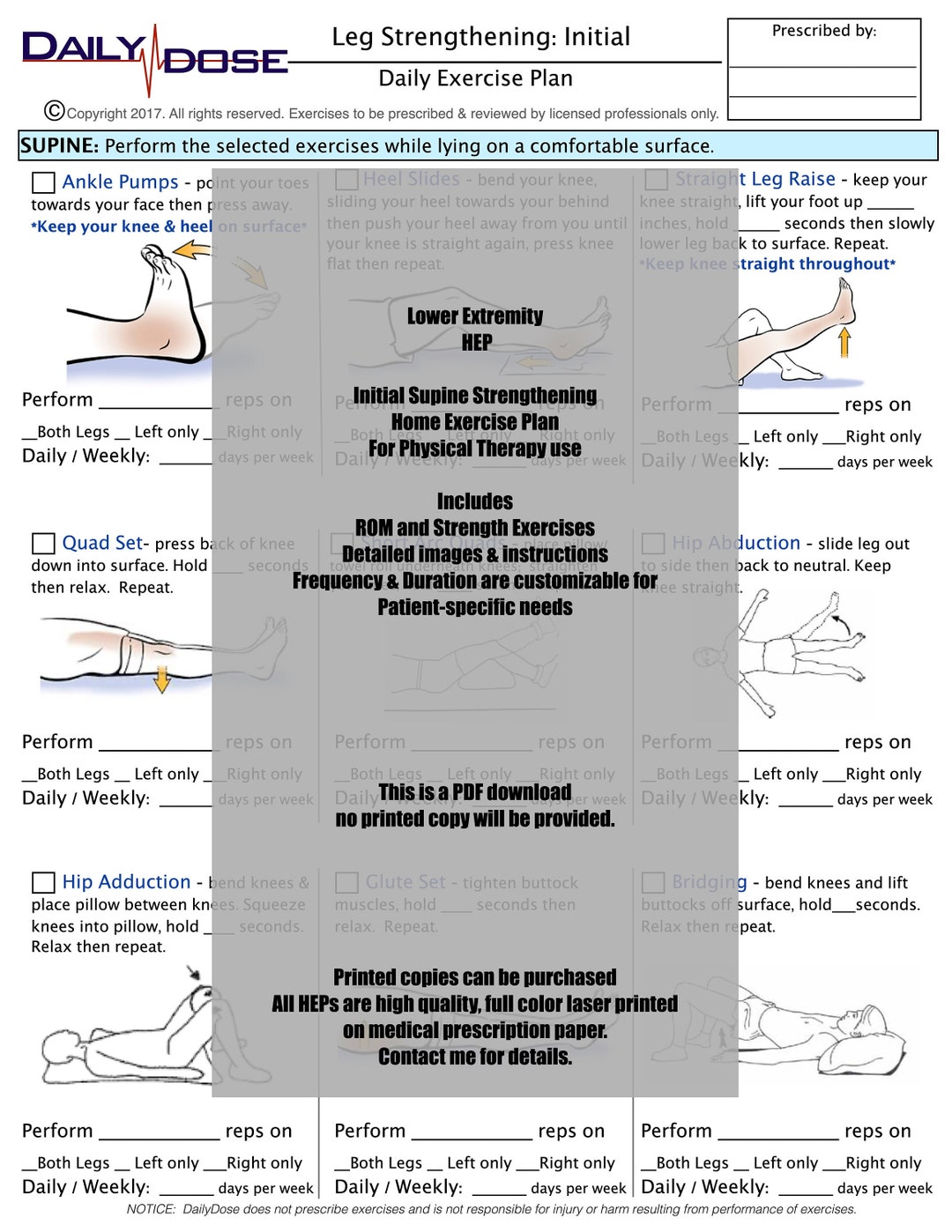 Lower Extremity Strength HEP Bundle Initial, Intermediate & Advanced Etsy