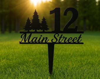 Custom Pine Tree Address Sign – Personalized House Number Stake, Weatherproof