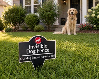 Custom Dog Name Invisible Dog Fence Sign, Personalized Pet Contained Yard Sign, Outdoor Dog Warning Stake Sign, Weatherproof Garden Sign