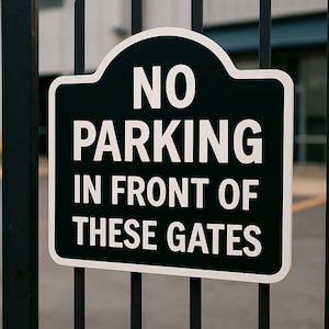 No Parking in Front of These Gates- 6&quot;x6&quot;, 11&quot;x11&quot;, Easy Install, For Business Entrances, Apartments, Driveways, or Gated Communities