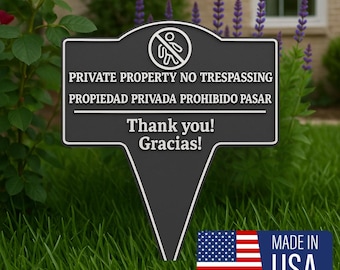 Stake Private Property No Trespassing Sign – Bilingual Yard Stake