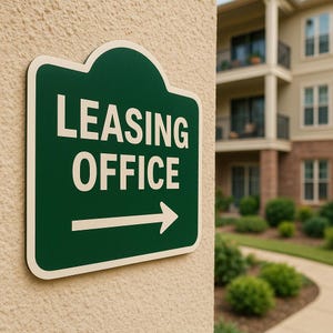 Leasing Office Right Arrow or Left Arrow –6&quot;x6&quot;, 11&quot;x11&quot;, Easy Install, All-Surface Mount, For Apartment Complex, Businesses, Reception Area