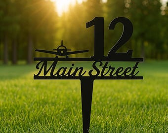 Custom Airplane Address Sign – Personalized House Number Stake