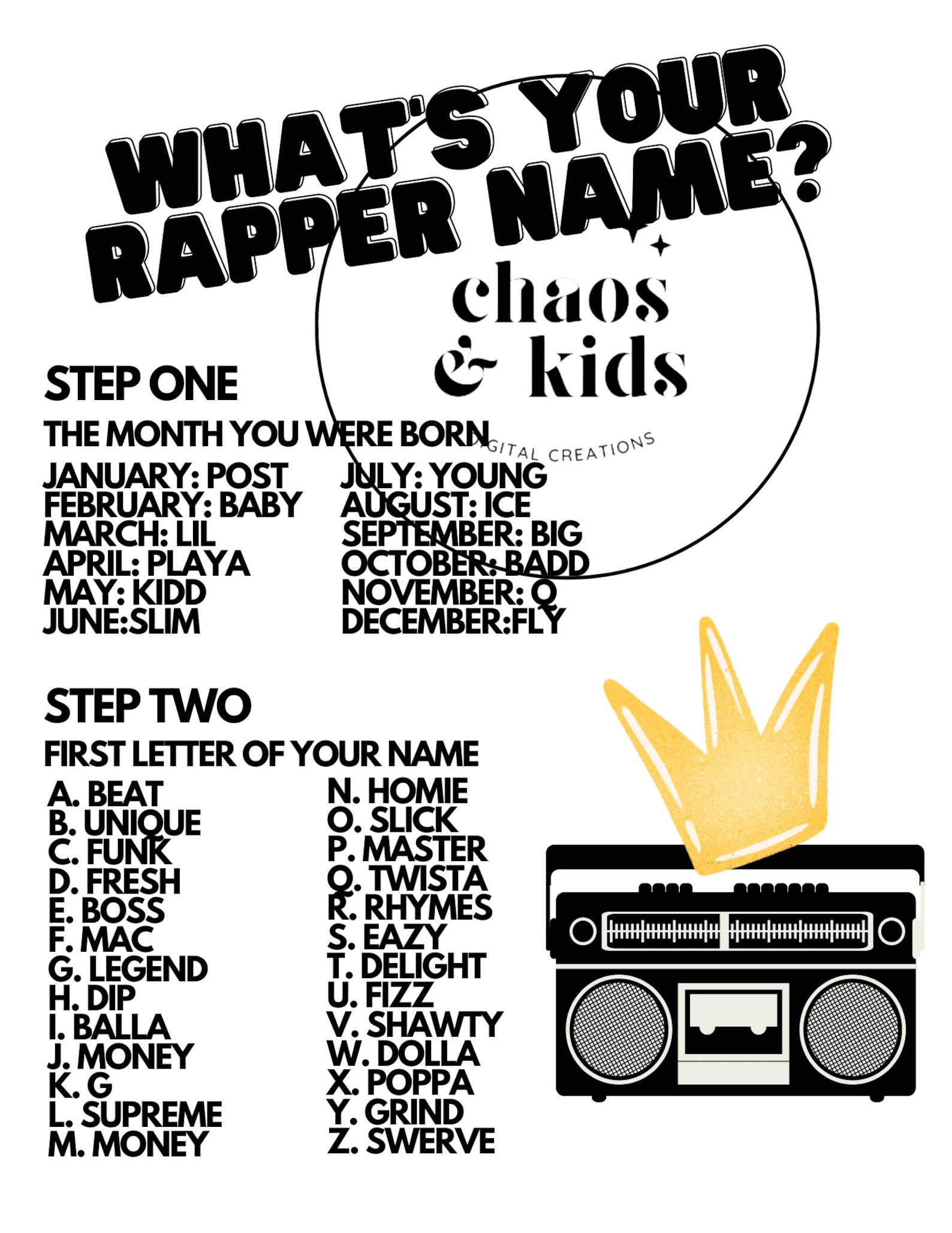What's Your Rapper Name Digital Sign Party Decor Birthday Biggie Smalls