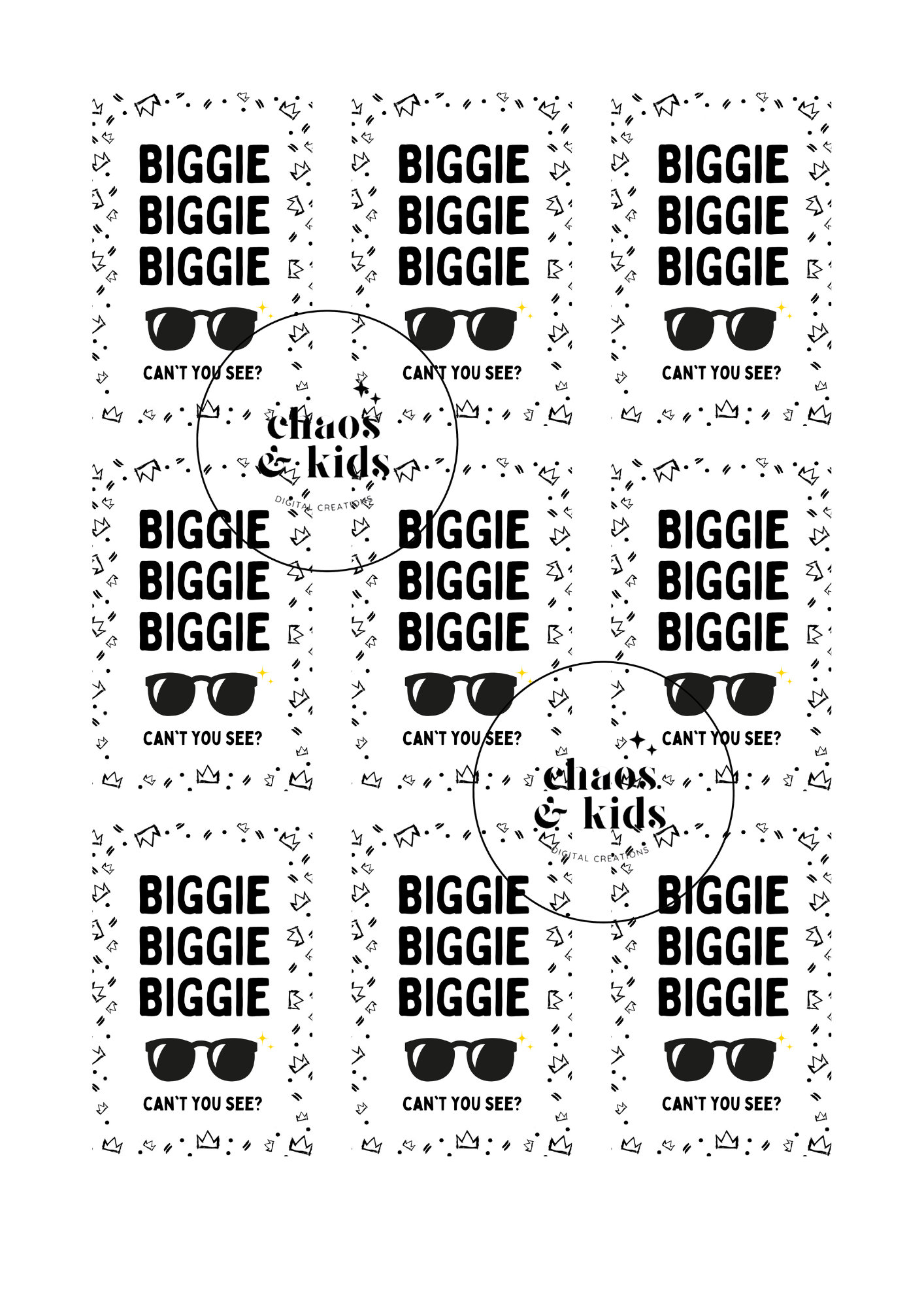 Biggie Biggie Cant You See Sign With Glasses Tags Etsy