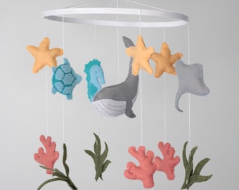 Under the Sea Whale Mobile | Ocean Theme Nursery Décor | Baby Shower Gift | Marine Animal | Sensory Toy |